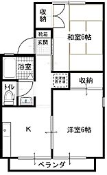 セジュール詫間B棟 2階2Kの間取り
