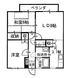 笠田ハイツ11号地 1階2LDKの間取り