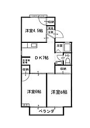 セジュール詫間A棟 2階3DKの間取り