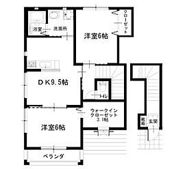 ハイドコート1 2階2DKの間取り