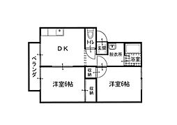 鹿隈リゾートハイツ32号棟 2DKの間取図画像