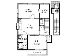 ルネス吉岡32 2DKの間取図画像