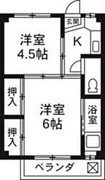 クラウンズマンション天川大島1号棟 2Kの間取図画像