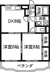 ツインコートアラキB 2DKの間取図画像