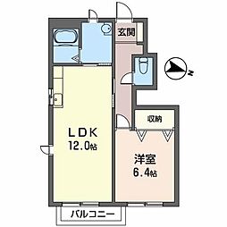 ウィンドコート 1階1LDKの間取り
