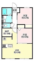 Cantis LazyII 2階2LDKの間取り