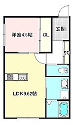 グラシエ土師　ノース 1階1LDKの間取り