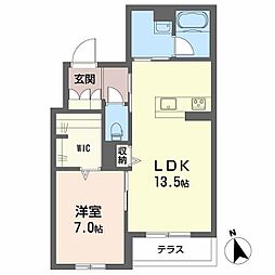 カーサ・ヴェルドール 1LDKの間取図画像