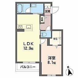 カーサ・ヴェルドール 1LDKの間取図画像