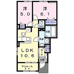 フェリス　ヴィラI 1階2LDKの間取り