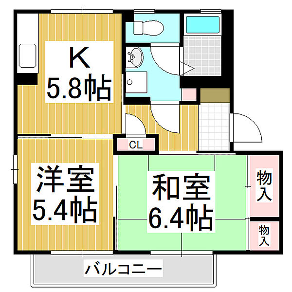 ディアスポム　B棟 ｜長野県千曲市大字粟佐(賃貸アパート2K・2階・43.54㎡)の写真 その2