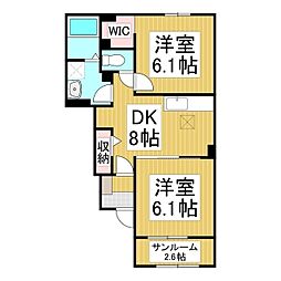 大-2 1階2DKの間取り