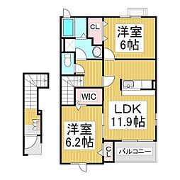 ブリッサ宮　B棟 2階2LDKの間取り
