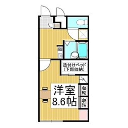 レオパレスサンフラワー 1階1Kの間取り