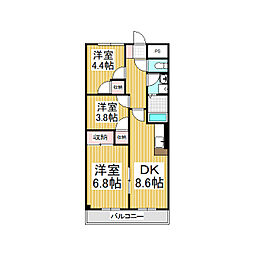 グランドマンション田園 2階3DKの間取り