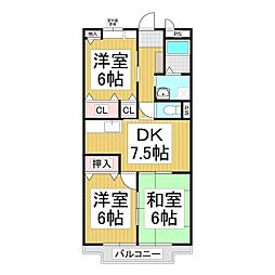 リンピアTOMO 3階3DKの間取り