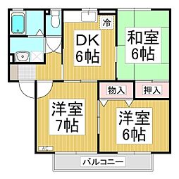 カーサグランデ　Ｂ棟 2階3DKの間取り