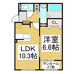 リ・ブラン 1階1LDKの間取り