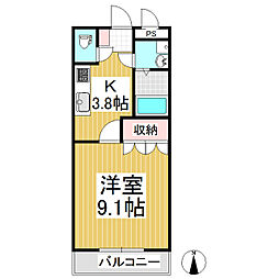 サニーレイク 2階1Kの間取り
