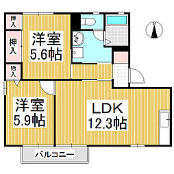 フレグランスファミーユ 2階2LDKの間取り