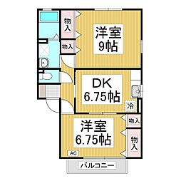 グリーンコートカトレア館 2DKの間取図画像