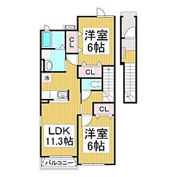 フランB 2LDKの間取図画像
