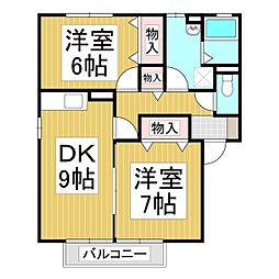 セジュール綱島B 2DKの間取図画像
