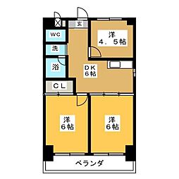 ファンシービル岩間 3階3DKの間取り