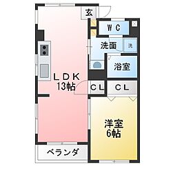 ハイツヤマフク 1LDKの間取図画像