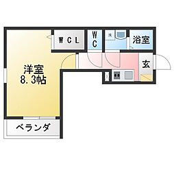 ヘーベル大須 1Kの間取図画像