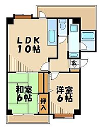JR横浜線 十日市場駅 徒歩10分の賃貸マンション 3階2LDKの間取り