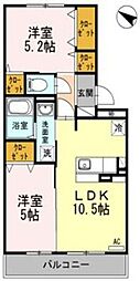 サザンハイムA 2LDKの間取図画像