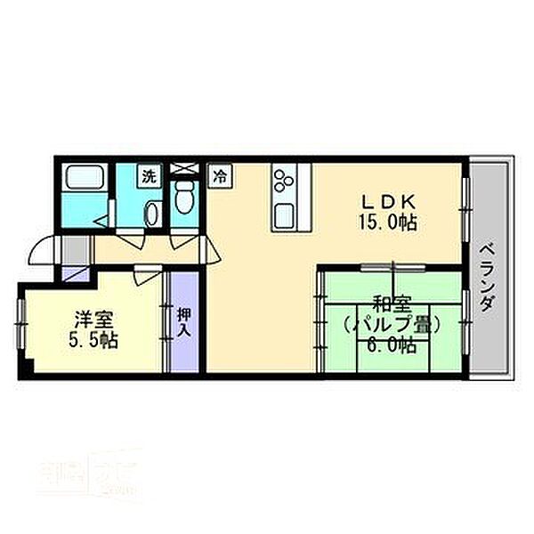 西長瀬ファミリーマンション 301｜岡山県岡山市北区西長瀬(賃貸マンション2LDK・3階・55.10㎡)の写真 その2