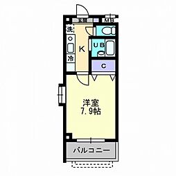 ローレル富町 1Kの間取図画像