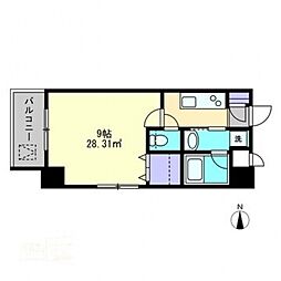 Le Cube富田町 7階1Kの間取り