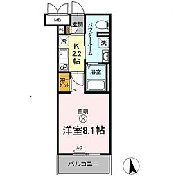 フォレスタ岡山医大南 2階1Kの間取り