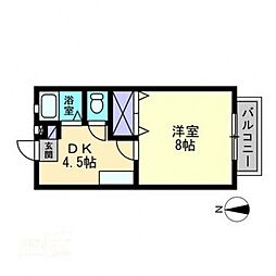 パールコートA 1Kの間取図画像