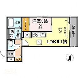 ウィングB 1LDKの間取図画像