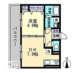アルシオネ岡山駅西 1LDKの間取図画像