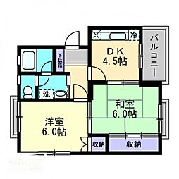 柳ハイツ 2DKの間取図画像