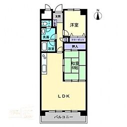 パークサイド鶴市 3階2LDKの間取り