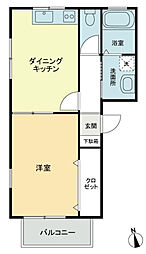 フォブールＤＭＣ・Ｄ 2階1DKの間取り