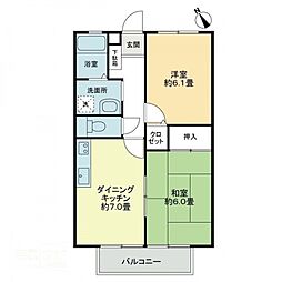 タートルハイツＢ 2階2DKの間取り