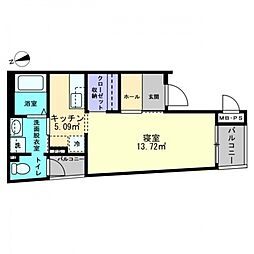 ミュー亀井町 3階1Kの間取り
