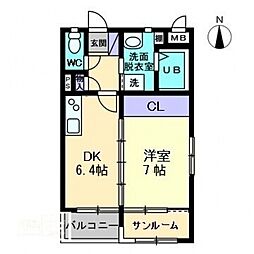 LuontoKitacho 1DKの間取図画像