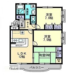 プレジール飛鳥 3LDKの間取図画像