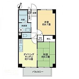フォブールかざしケ丘B 2DKの間取図画像
