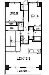 リヴィエール大高 4階3LDKの間取り