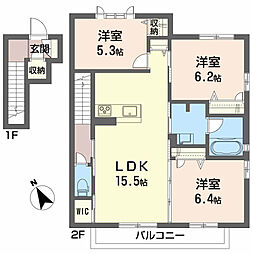 フローラル赤堤 D棟 2階3LDKの間取り