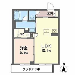 シャーメゾン　グラースII 1階1LDKの間取り